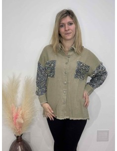 Chemise en jeans avec sequin kaki 2