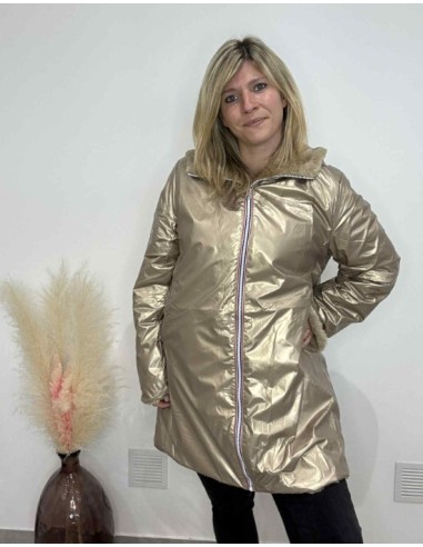 Parka imperméable réversible doré/fourrure tendance femme grande taill