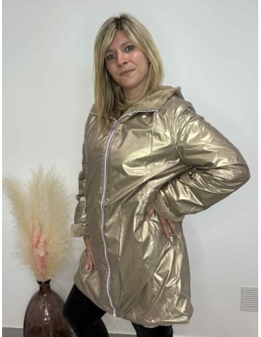 Parka imperméable réversible doré/fourrure tendance femme grande taill