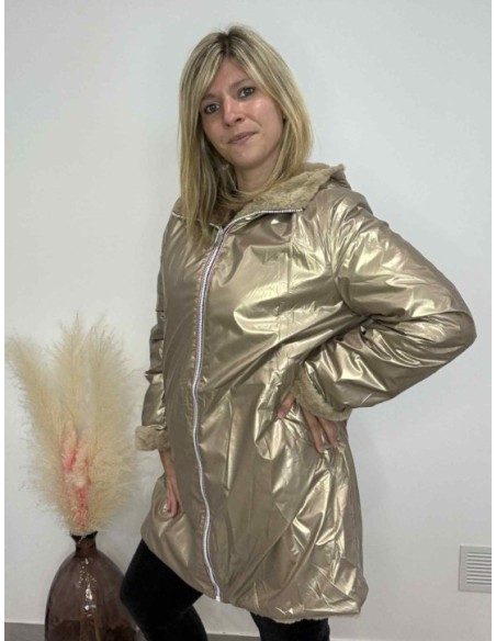Parka imperméable réversible doré/fourrure tendance femme grande taill