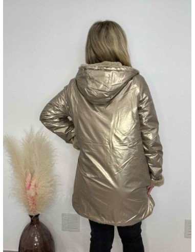Parka imperméable réversible doré/fourrure tendance femme grande taill