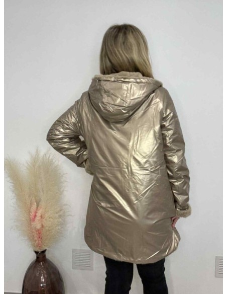 Parka imperméable réversible doré/fourrure tendance femme grande taill