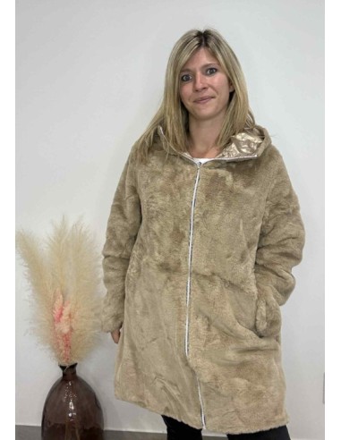 Parka imperméable réversible doré/fourrure tendance femme grande taill