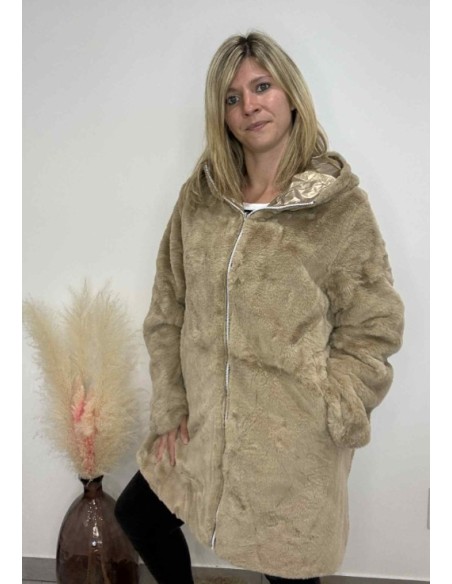 Parka imperméable réversible doré/fourrure tendance femme grande taill
