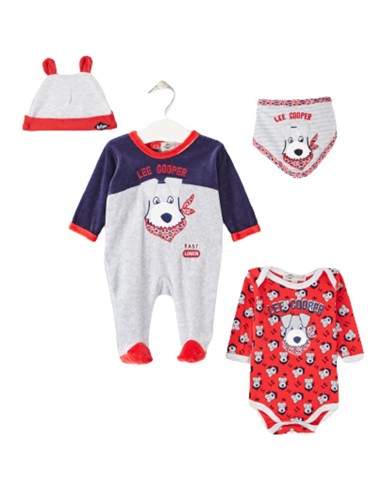 Ensemble naissance bébé Lee Cooper 4 pièces – grenouillère, body, bavo