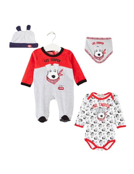Ensemble naissance bébé Lee Cooper 4 pièces – grenouillère, body, bavo
