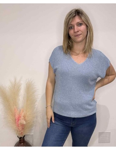 Pull sans manche paillette couleur bleu claire
