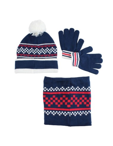 Ensemble bonnet gants cache cou Sonic marine