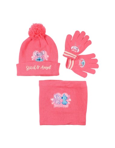 Ensemble bonnet gants cache cou Stitch rose