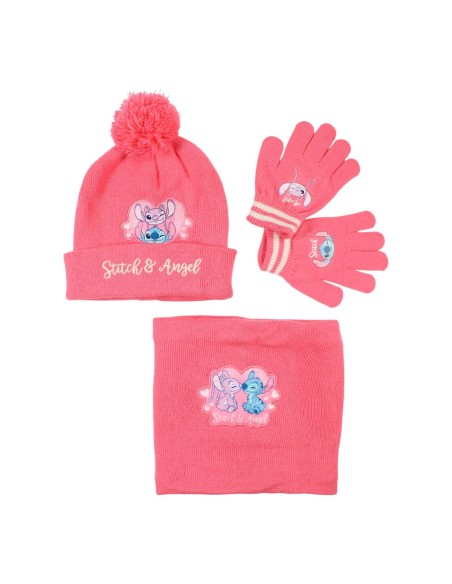 Ensemble bonnet gants cache cou Stitch rose